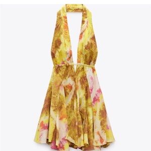Zara Yellow and Pink Tie-Dye Mini Dress